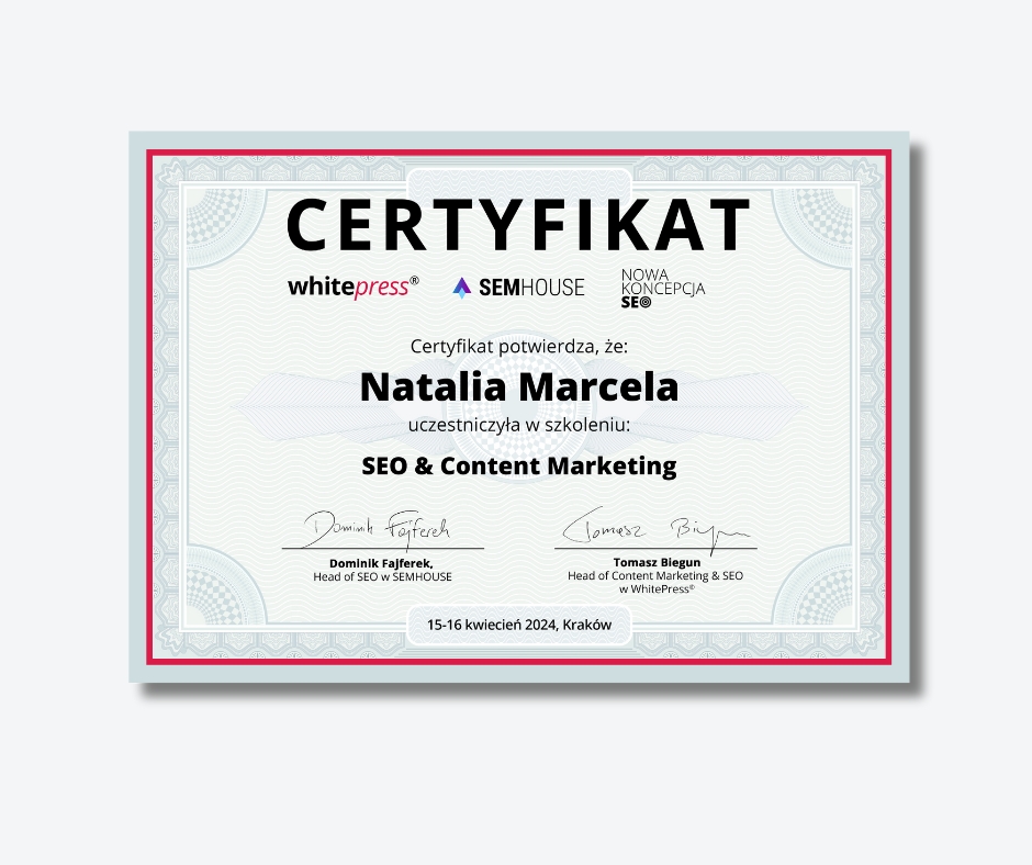 Certyfikat SEO & Content